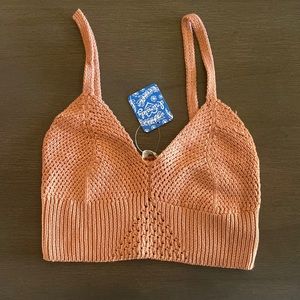 NWT- Free People ‘You Wanna Brami Crop Top’ M Sugar Almond-  Crochet Bralette